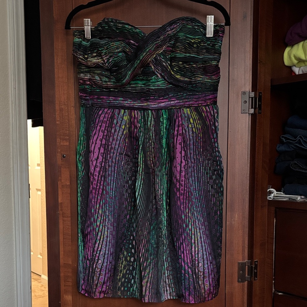Multicolor Silk Strapless Dress